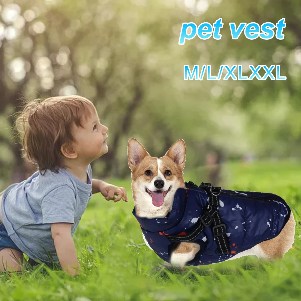 

Dog Harness Pet Chest and Back Strap Traction Adjustable Warming Winter Suit Navy Blue Splash Ink Chest Back Puppy Supplies