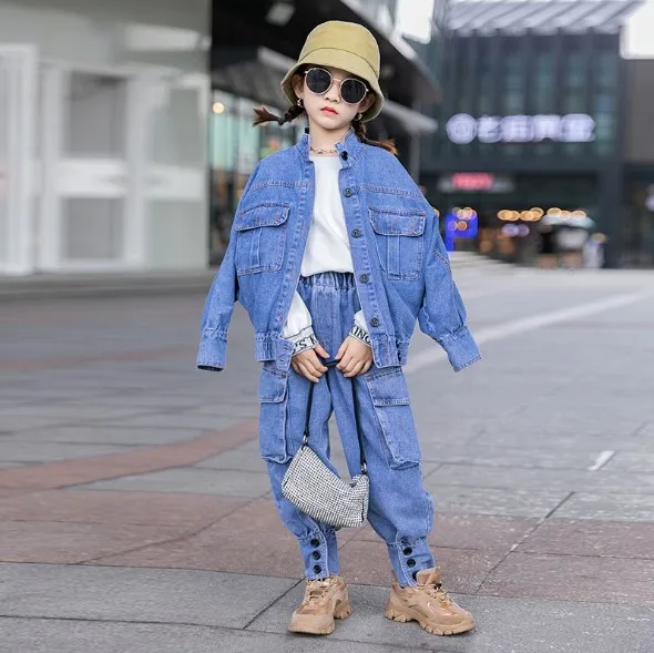 

Cultiseed Girl New Fashion Denim Jeans Sets Clothes Big Children Girls Long Sleeve Jeans Coat+Long Pant 2pc Set Suits Casual Set