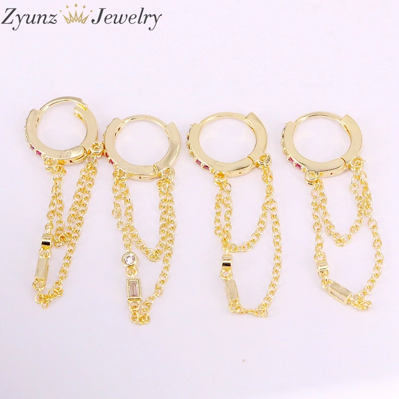 5 пар позолоченные серьги-кисточки с цепочкой и радужным цирконием