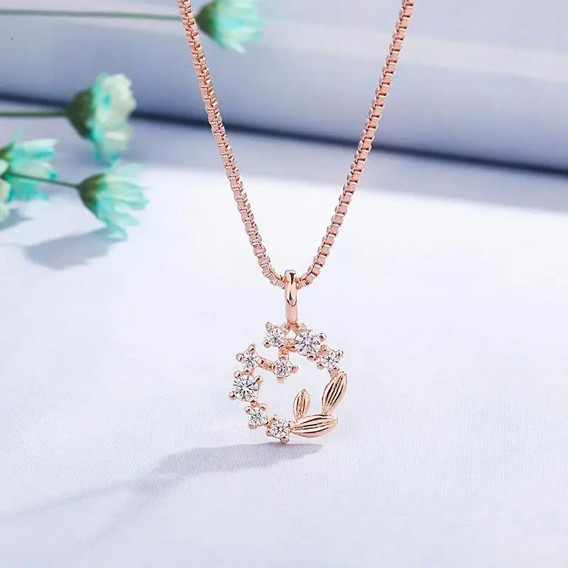 

14K Rose Gold Necklace Round Diamond Pendant for Women Fashion Pierscionki Bizuteria Wedding Topaz 14K Gemstone Jewelry Pendant