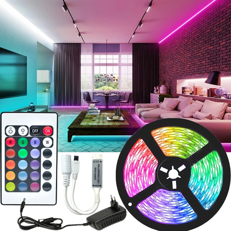 

Светодиодная лента 5050 12 В RGB для украшения стен, спальни, светодиодные светильники для комнаты, пульт дистанционного управления, цветная лен...