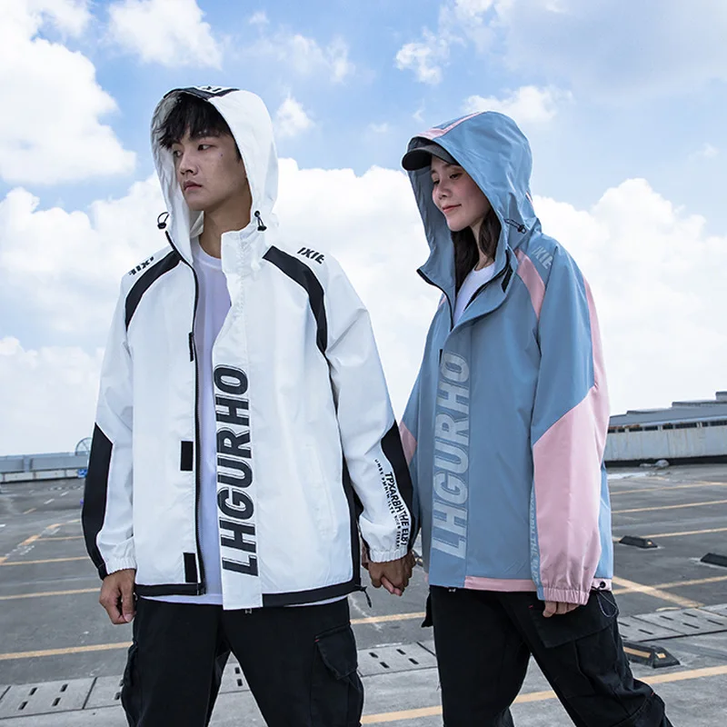 Осенняя модная парная куртка с капюшоном свободная подходящая цвету Корейская
