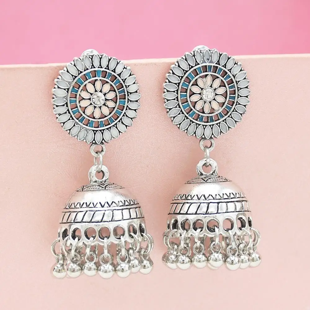 Винтажные индийские серьги Jhumka для женщин резные цветочные колокольчики