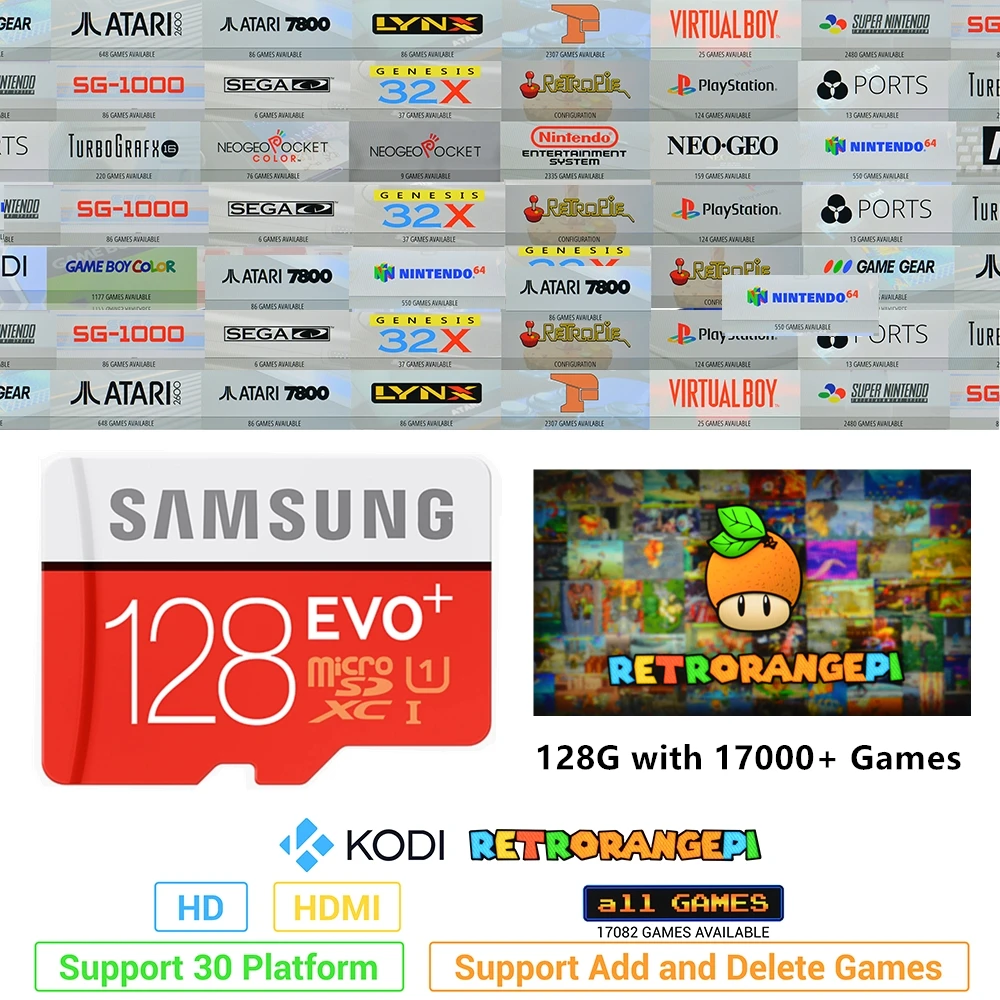 2020 New 17000+ Games 128G RETRORANGEPI Retropie SD Card Arcade KODI HDMI-Compatible DIY Kit Multi Emulators Open Source | Электроника