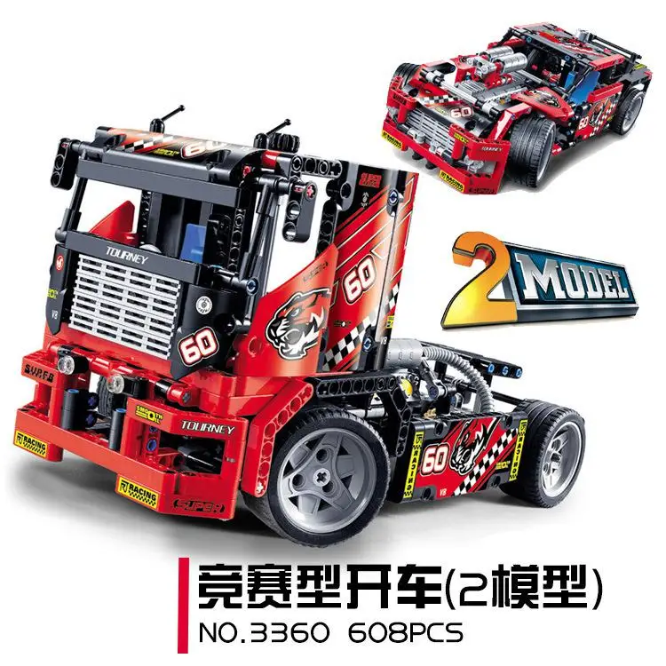 

Decool 3360 Race Truck Car 2 In 1 Transformabl Compatible Technic Building Blocks Bricks Kids DIY Toys Gifts 608Pcs