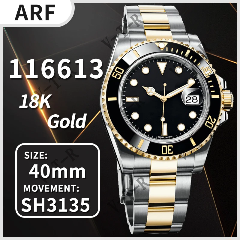 

Mechanical Watch Men's Submariner 116613 40mm PVD Gold 904L Stainless Steel 1:1 Best Edition ARF 3135 Movement AAA Watch replica