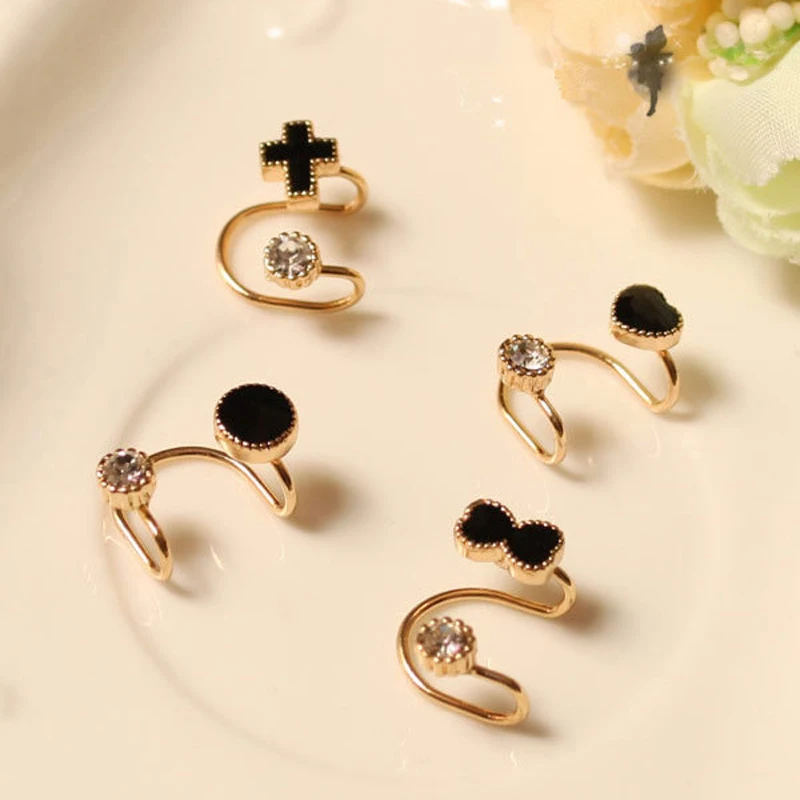 1 шт. женские каффы для ушей черные эмалированные скелеты бант сердце Бабочка