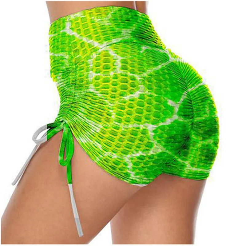 

2021 New Summer Shorts Women Pleated Lace Up Three-point Fitness Pants Female High Waist Elastic Push Up Yoga Running Clothing