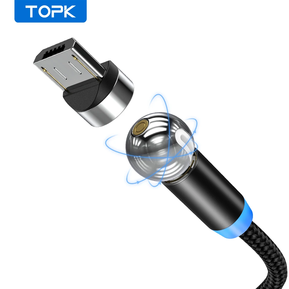 TOPK AM28 Магнитный Micro USB кабель с вращением на 360 градусов для Samsung S7 S6 Redmi Note 4