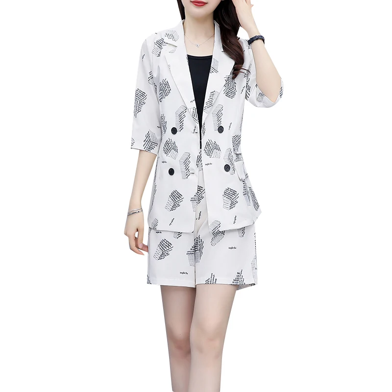 

Print Butterfly Short Sleeve Blazer Set Korean Style Women 2 Piece Set Top And Pants Design Office Lady Womens Clothing
