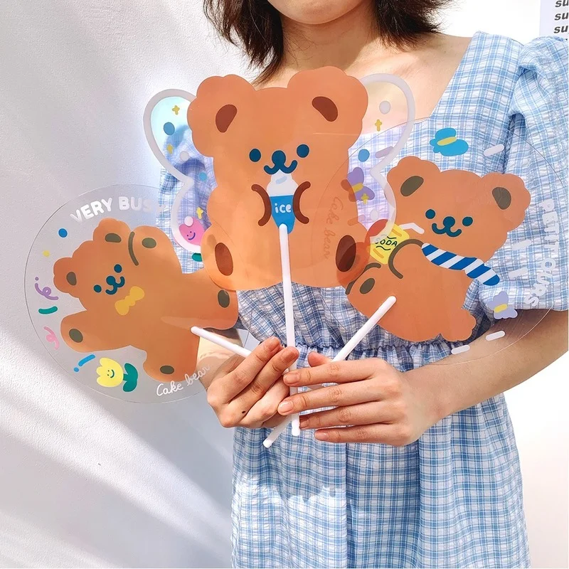 

PVC Bear Shaped Fan with Long Handle Cartoon Business Advertisement Printing Activity Gift Mini Hand Held Cool Tools In Summer