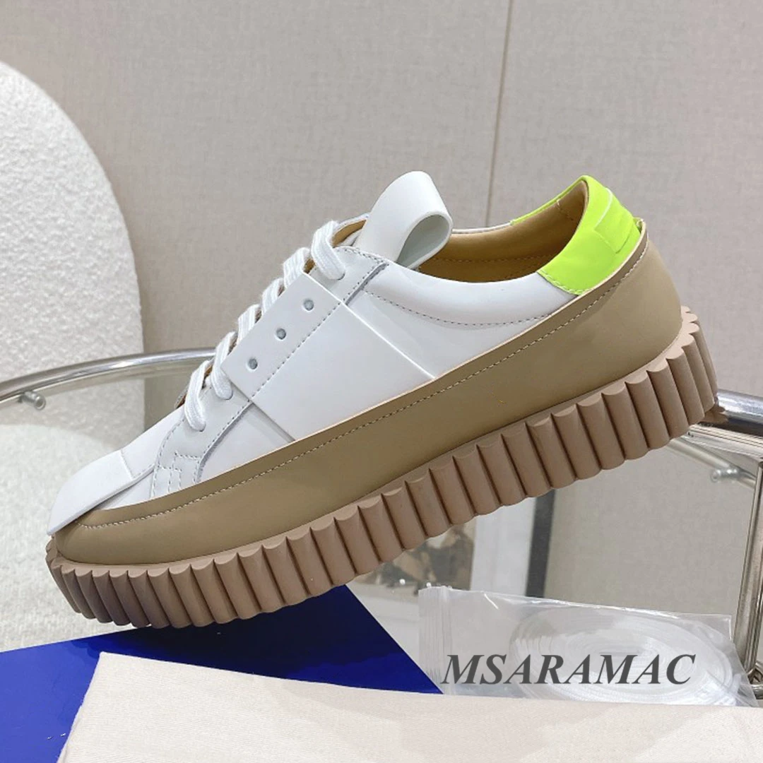 

Мужские и женские дизайнерские повседневные туфли на толстой подошве, кожаные Прошитые кроссовки на шнуровке, модная обувь на плоской подо...