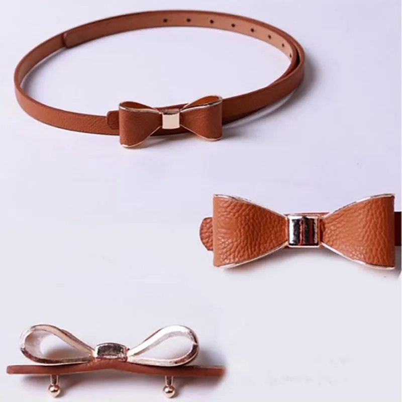 

Fashion Elegant PU Leather Women Skinny Butterfly Bow Waist Belt Dor Dress Narrow Thin Waistband