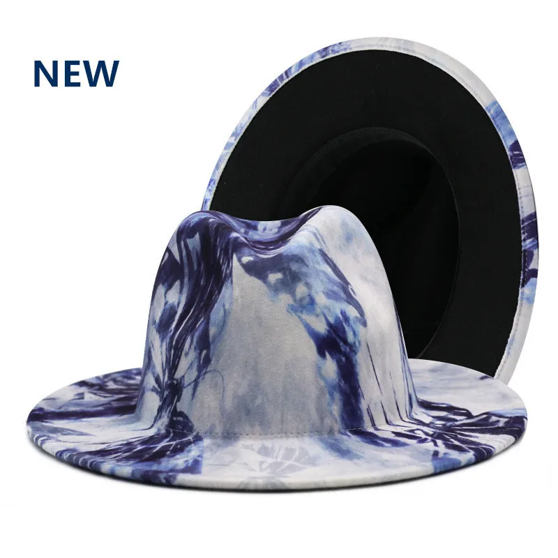 

Women Ink painting Tie Dye Fedora Hats Men Autumn Winter Ladies Vintage Fascinator Multicolor Panama Felt Jazz Hat Wholesale