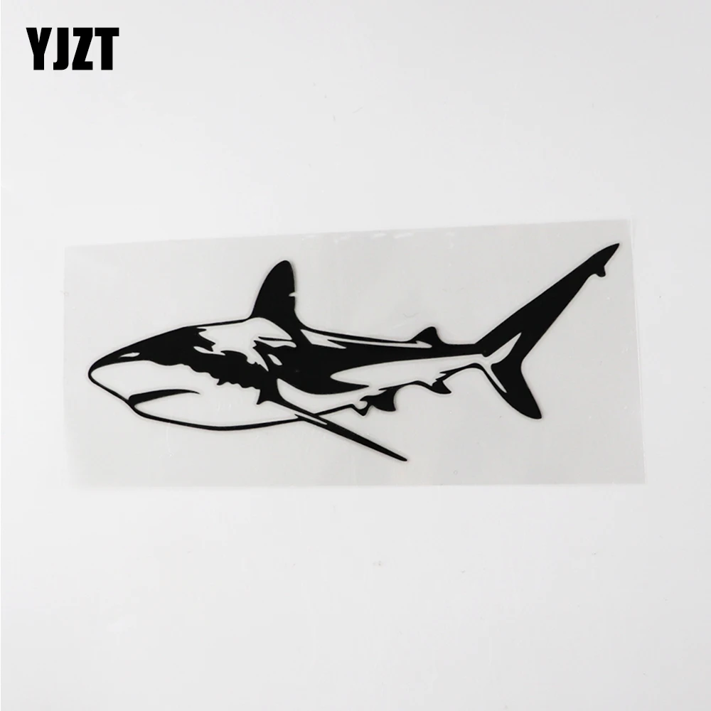 YJZT 16.2CM×6.3CM Amusing Ferocious Marine Animal Shark Decal Black/Silver Vinyl Car Stickers 13D-1019
