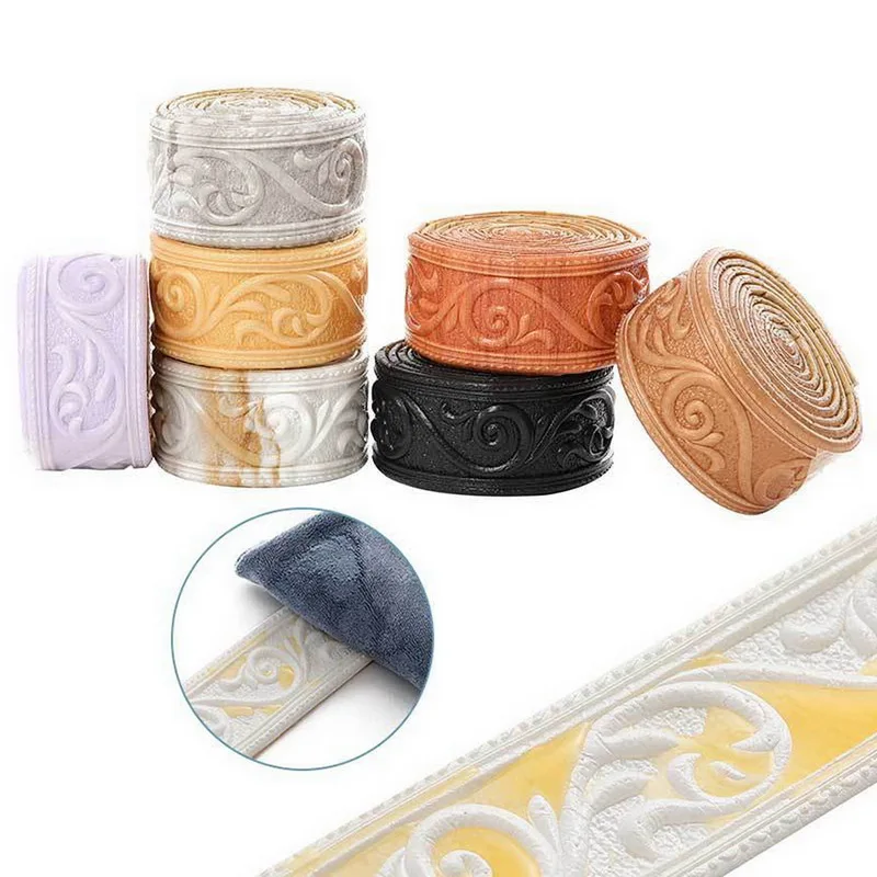 

3D Embossed Corner Line 29 Styles Foam Wall Waist Line Waterproof Border Self-adhesive 2.3m Wall Edge Strip Decor Wall Sticker