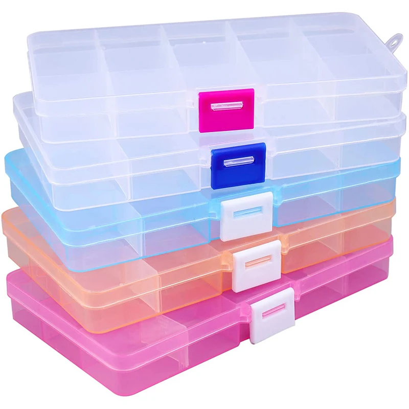 

15 Pack Plastic Jewelry Box - 15-Grid Jewelry Organizer Storage Box with Movable Divider Adjustable Compartment Grid