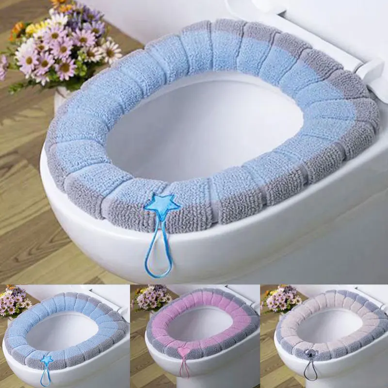 

Household Winter Plush Soft Toilet Seat Pad Cover Toilet Seat Zipper With Handle Winter Keep Warm Bathroom Accessories