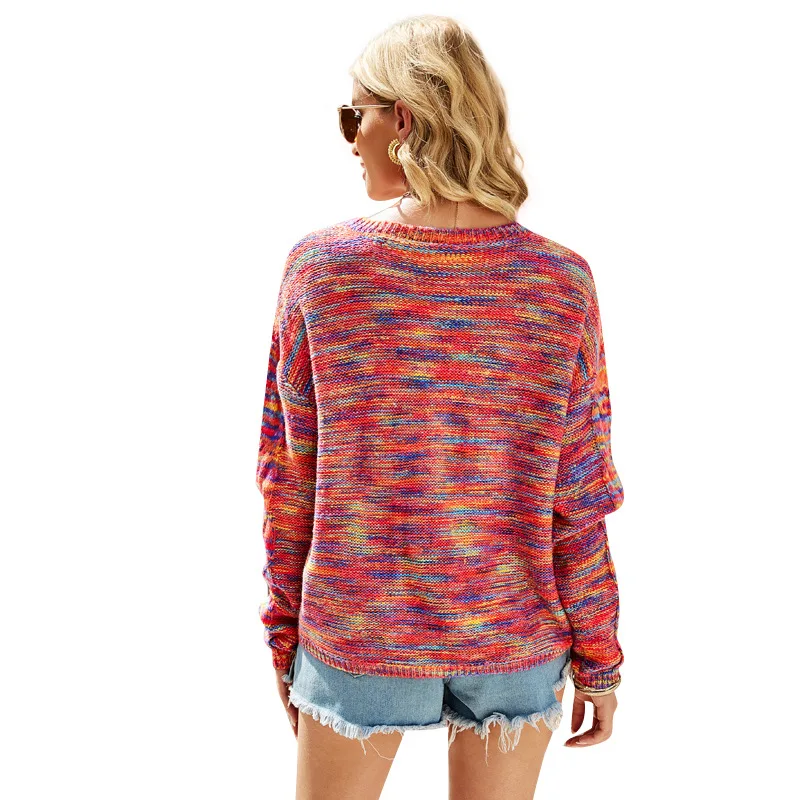 

Ins style round neck knit top new women's fade color long sleeve loose pullover sweater
