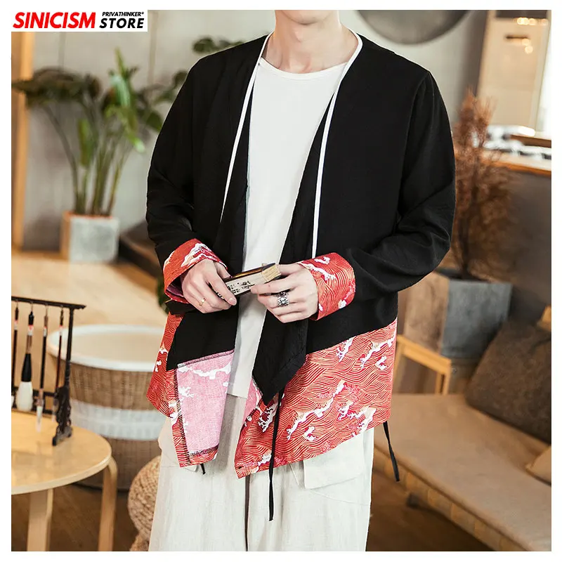 Sinicism Store 2020 мужская хлопковая льняная Свободная рубашка с открытой строчкой