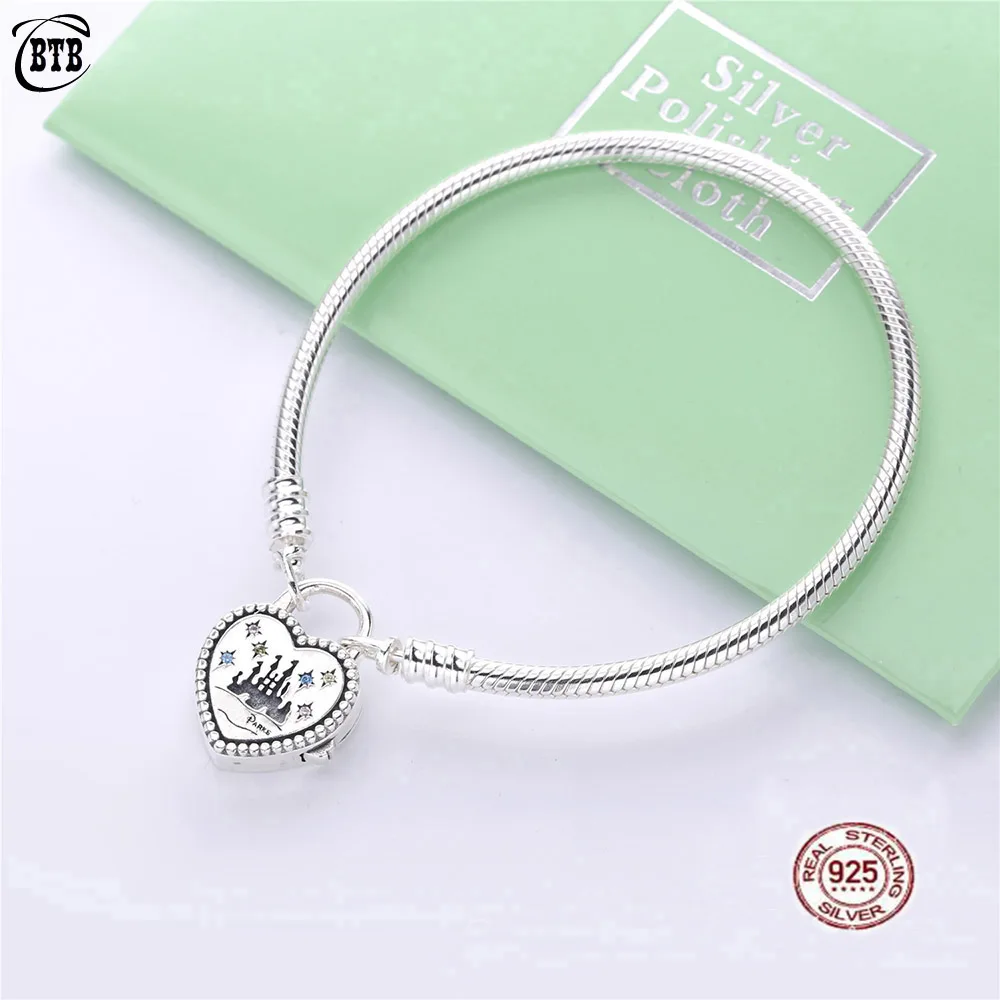 New 925 Sterling Silver Fantasyland Castle Bracelet Heart Clasp Fit Beads Pendant Female Birthday Gift
