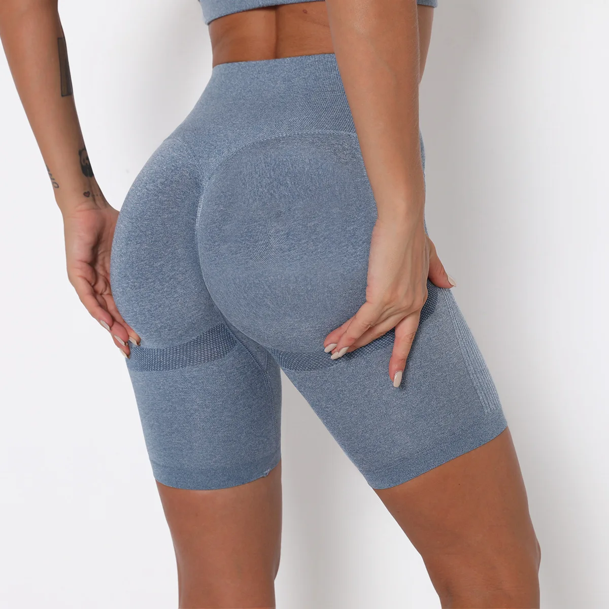 

Slim Fit High Waist Yoga Sport Shorts Hip Push Up Women Plain Soft Nylon Fitness Running Shorts Tummy Control Workout Gym Shorts