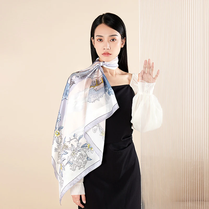 Квадратный шарф из чистого шелка весенний Роскошный шелковый платок головной