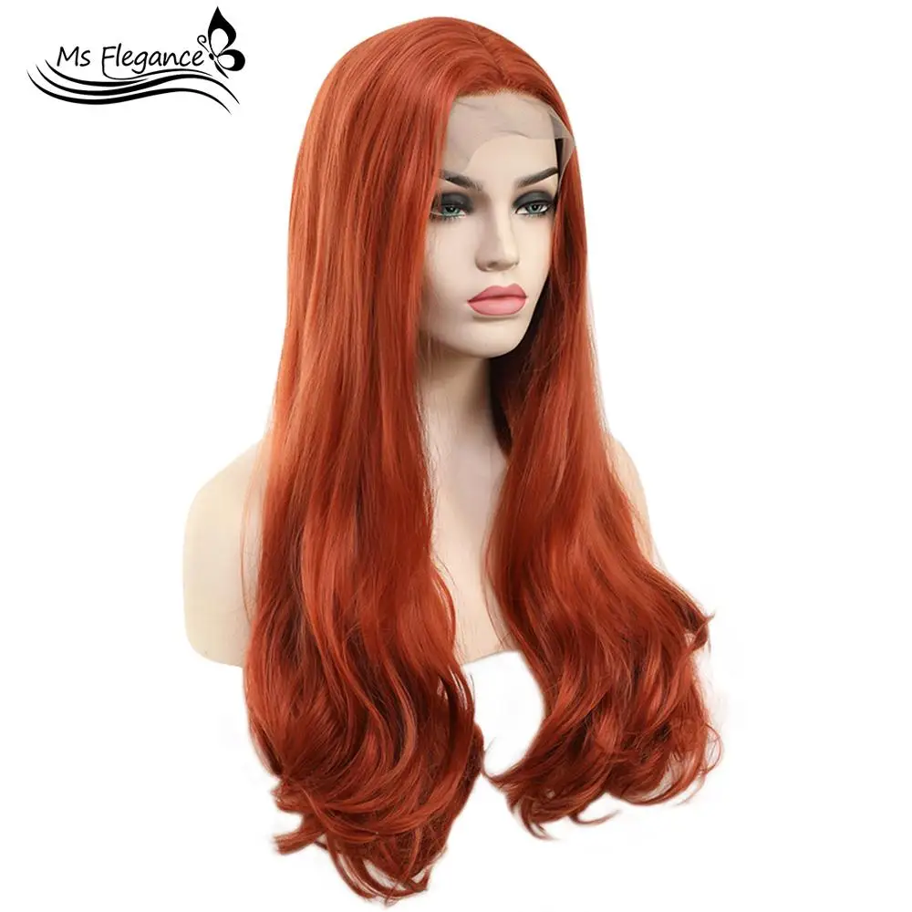 Красный синтетический парик MS FLEGANCE на сетке спереди с естественной линией волос