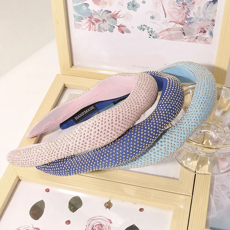 

Baroque Style Sponge Headband Solid Color Fashion Special-shaped Hot Drilling Headbands for Women Girls Wide Elastic Hairbands