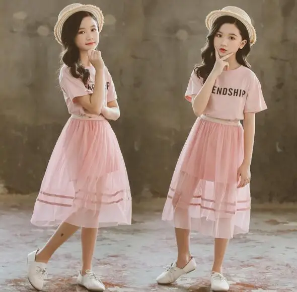 

Футболка с коротким рукавом и сетчатая юбка для девочек 4-12 лет