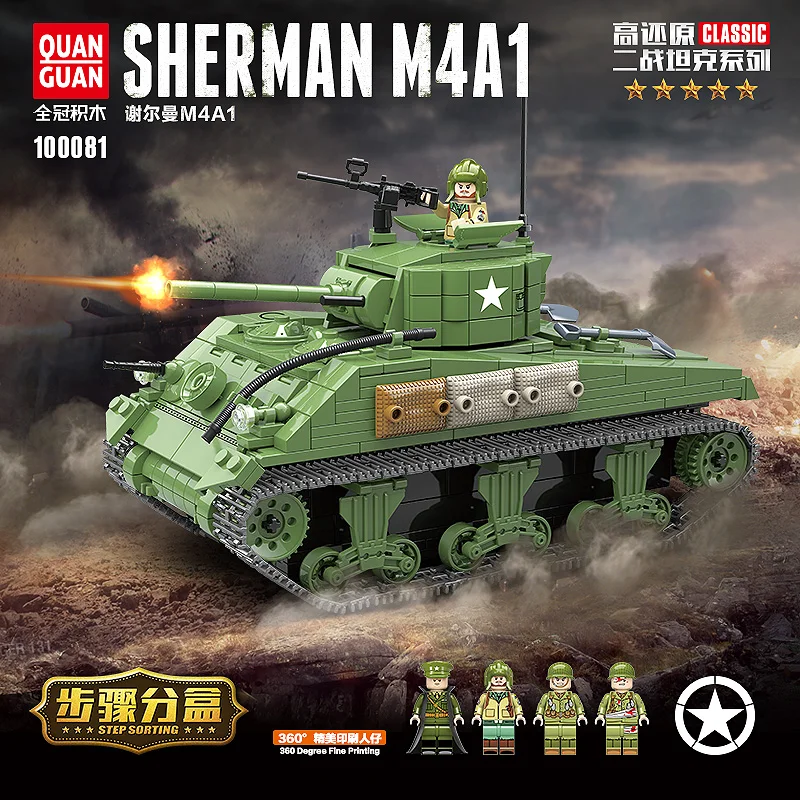 726 шт. американские военные Шермана M4A1 Танк строительные блоки военные WW2 офицер-танкист оружие солдаты армия Кирпичи Детские игрушки для детей