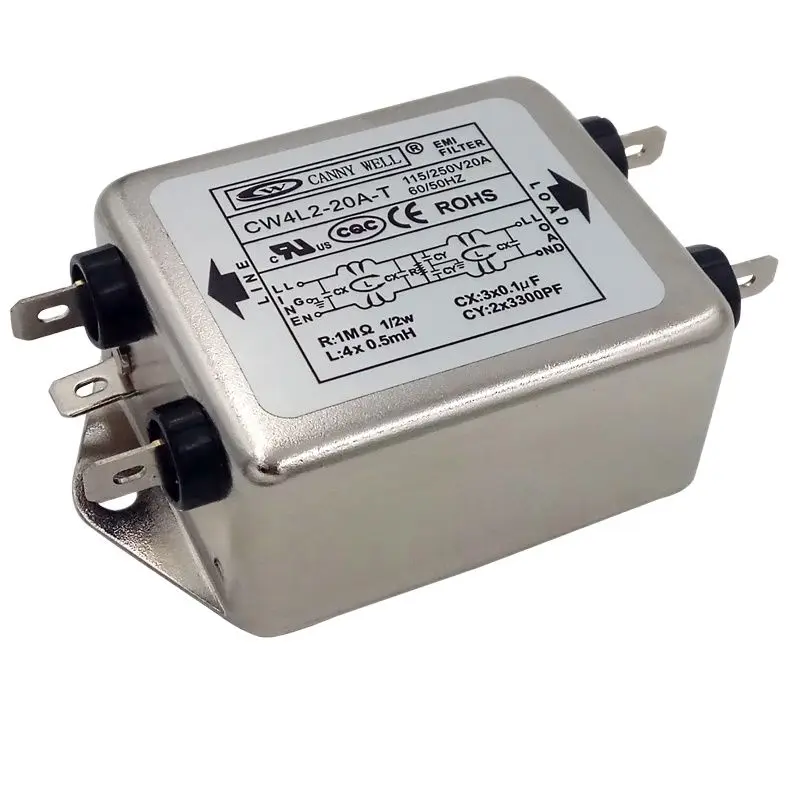 

Фильтр источника питания EMI, Тайвань, CW4L2, 3A, 6A, 10A, 20A, двухступенчатый S-фильтр для очистки, однофазный, 220 В переменного тока, 30A