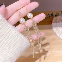 new fashion pearl long earrings female moon star flower rhinestone wedding pendant earrings fashion korean jewelry earrings
