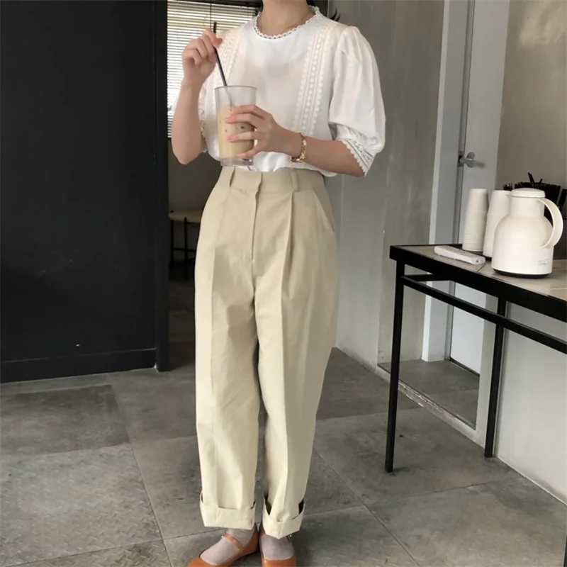 

Vintage Lace Hollow Out Blouse Kawaii Women Elegant Puff Sleeve Korean Chic All Match Loose y2k Shirts Female Casual Cute Tops