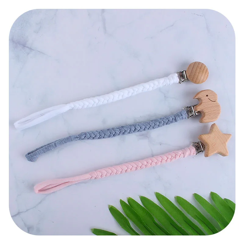 Coskiss-chupete de madera de haya con dibujos de animales, cadena de chupete tejida a mano, con cuerda, regalo para los dientes-3