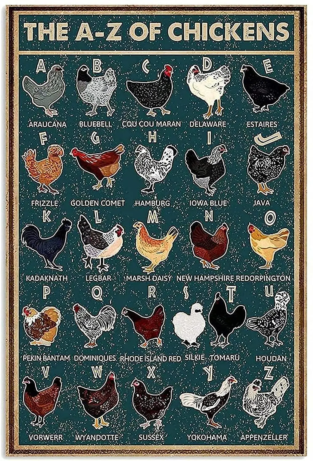 

Modern Retro Metal - The A-Z of Chickens - Tin Sign ! for Shop/Garage/Bar/Club/Cafe/Wall Decor, 8X12 inches