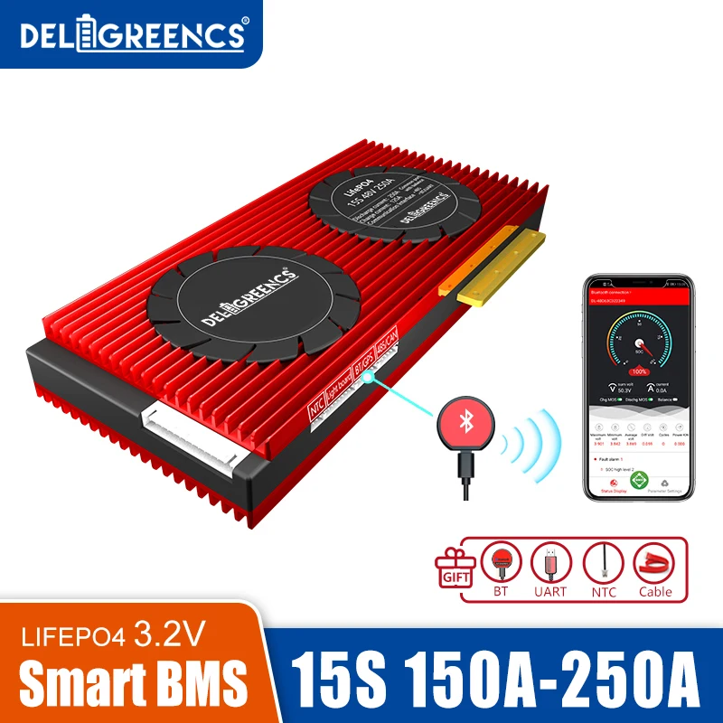 Deligreencs Smart BMS 15S 48V 150A 200A 250A lifepo4 Высокоточный Bluetooth 485 для USB-устройства CAN NTC UART -
