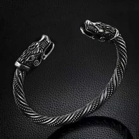 punk style black golden color double dragon head animal screw zinc alloy opening bangle bracelet for women men party jewelry
