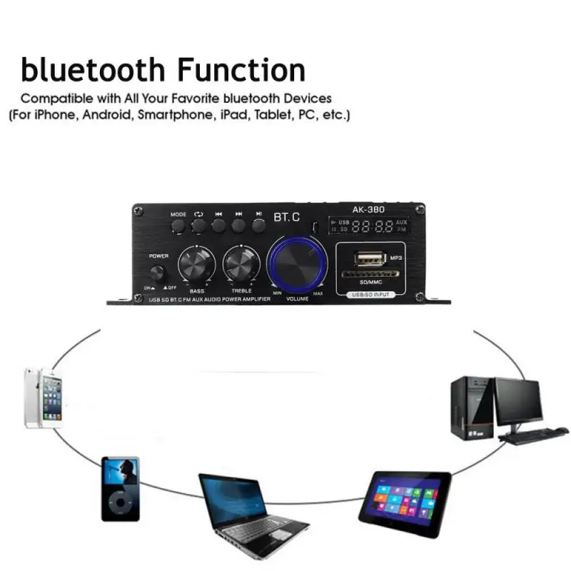 40 Вт * 2 Ak380 Bluetooth 5 0 Hi-Fi усилители стерео домашняя автомобильная аудиосистема 12 в