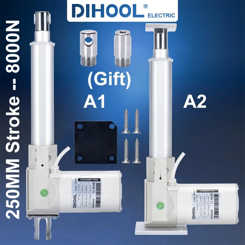 Электрический линейный привод DHLA8000 с большим упорным током 250 мм, 800 Н, кг, фунтов, 12 В, 24 В постоянного тока, беспроводной контроллер с телескопическим двигателем