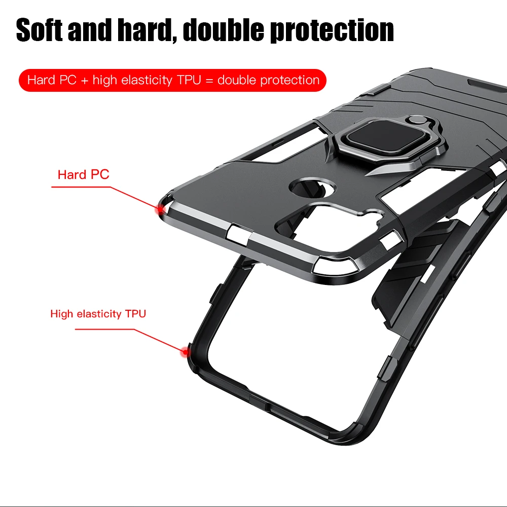 

KEYSION Shockproof Armor Case for Realme C15 C17 C12 C11 C3 V5 Ring Stand Silicone Phone Back Cover for OPPO Realme Q2 Q2 Pro