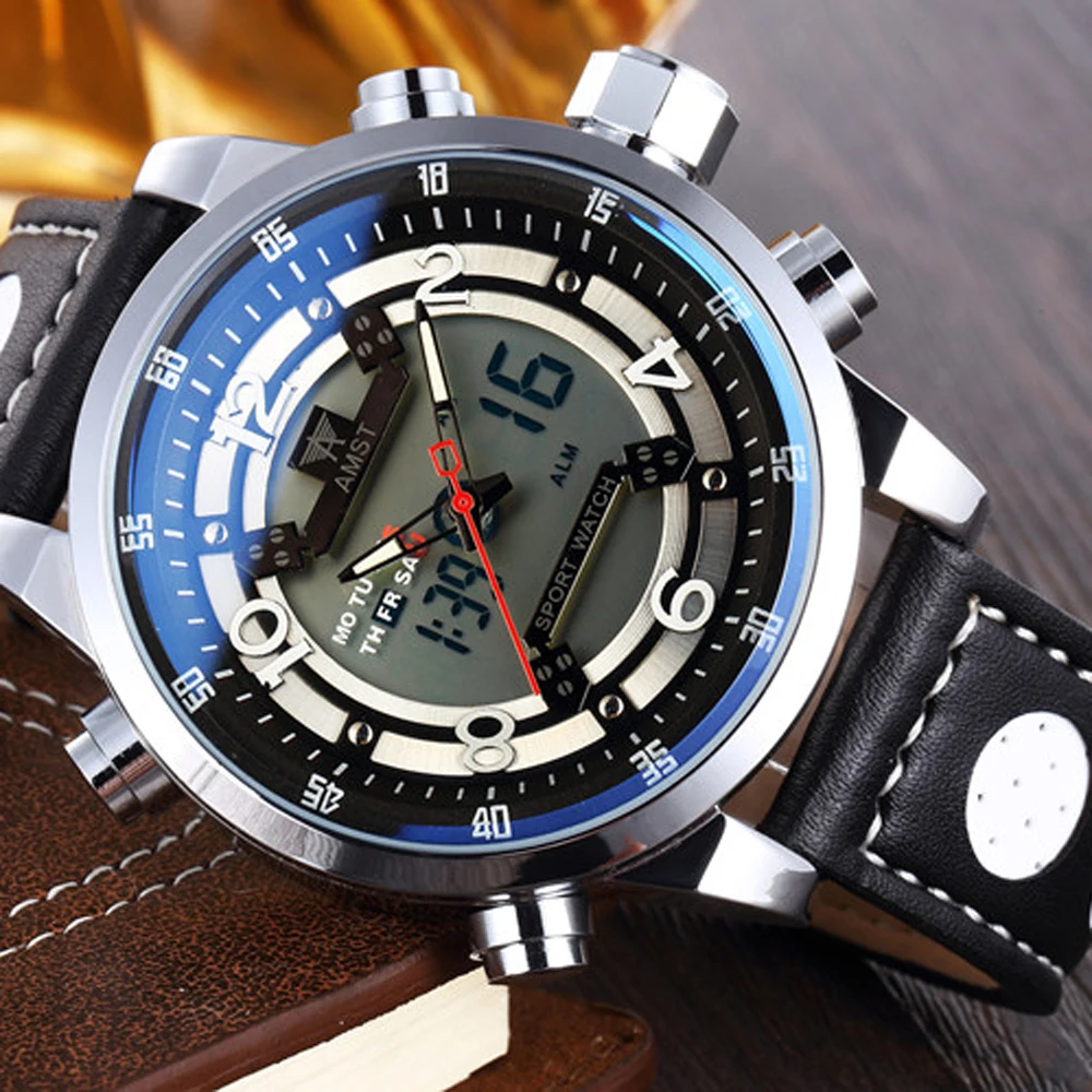 AMST мужские спортивные часы люксовый бренд погружение 50 м цифровые светодиодные