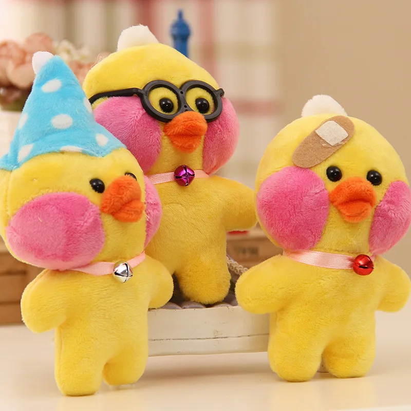 

ins 12cm Kawaii lalafanfan duck doll small plush toys key chain pendant little yellow duck dolls kids gift