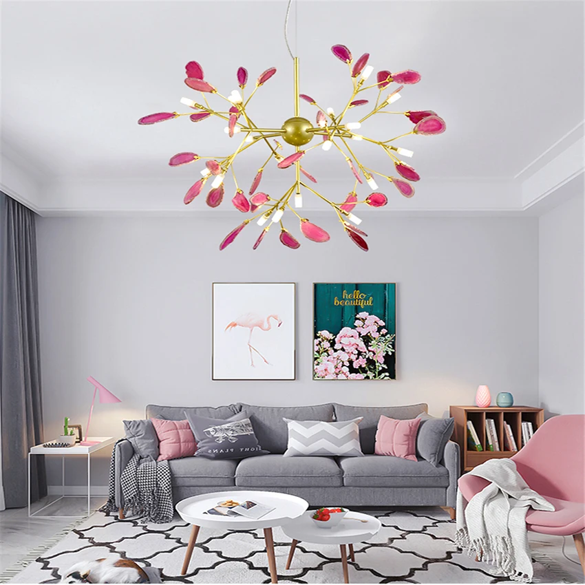 

Modern Luxury Color Agate Led Chandelier Nordic Art Living Room Decoration Lighting Chandeliers Bedroom Restaurant Decor Lamps