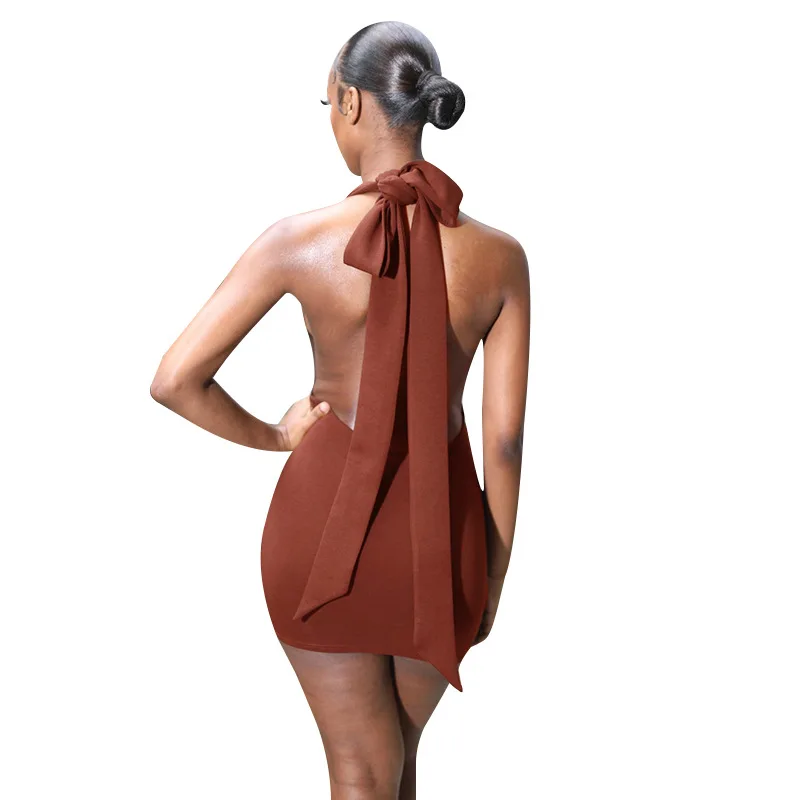 

Halter Deep V-neck Sundress for Women Summer 2021 Women's White Backless Bodycon Dress OL Sexy Mini Vestidos Mujer Party Dress