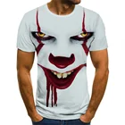Летняя модная футболка для мужчин и женщин с 3D принтом темного зла клоуна уличный индивидуальный тренд дикая свободная футболка большого размера с короткими рукавами