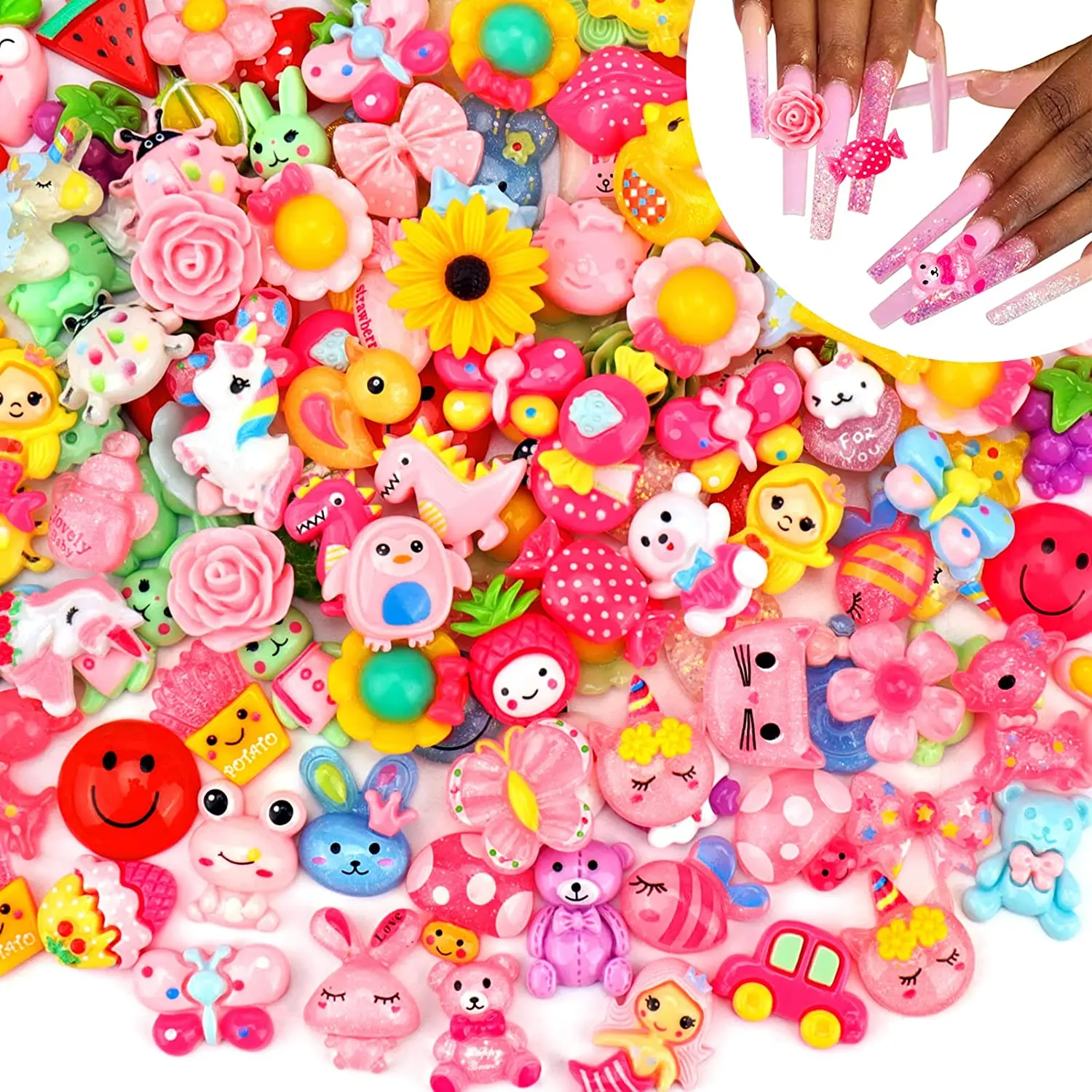 

60 шт./лот Kawaii Мультяшные подвески для ногтей оптом из смолы с плоской задней стороной драгоценные камни для XXXL ногтей Фристайл DIY украшения р...