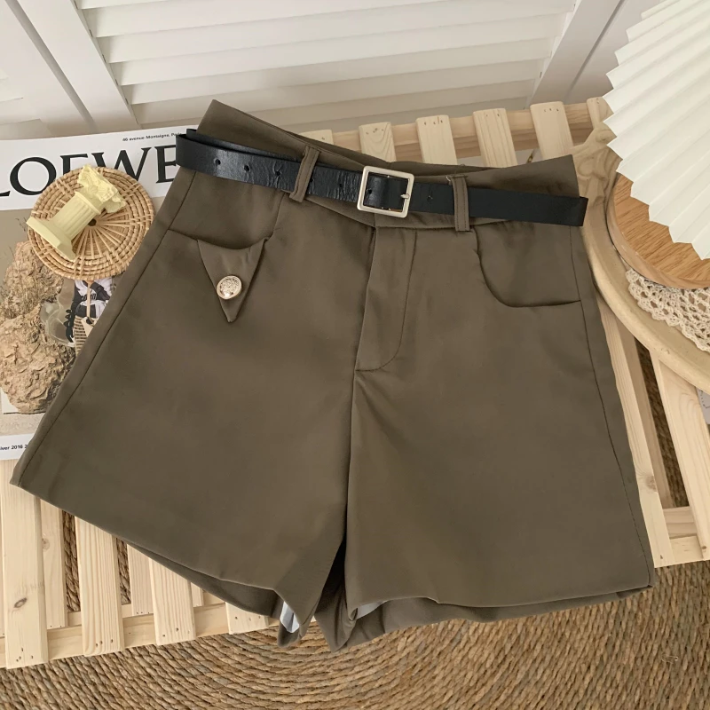 

2021 Summer New Fashion All-match Design Sense High Waist Slimming Suit Shorts Wide Leg Casual Pants with Belt