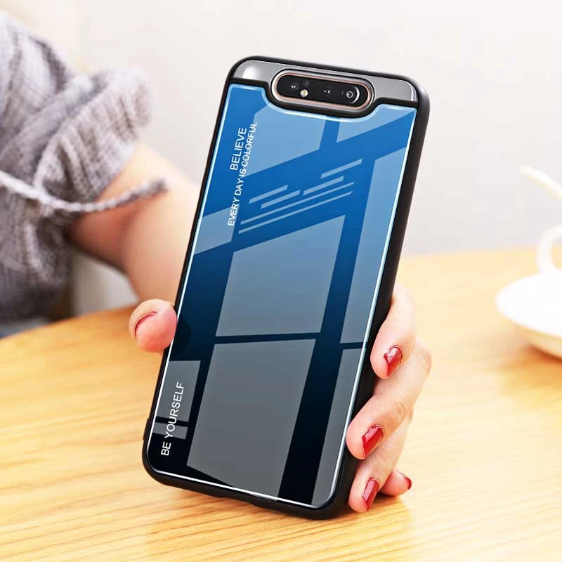 Чехол из ТПУ и закаленного стекла градиентного цвета для Samsung Galaxy A80 Модный чехол