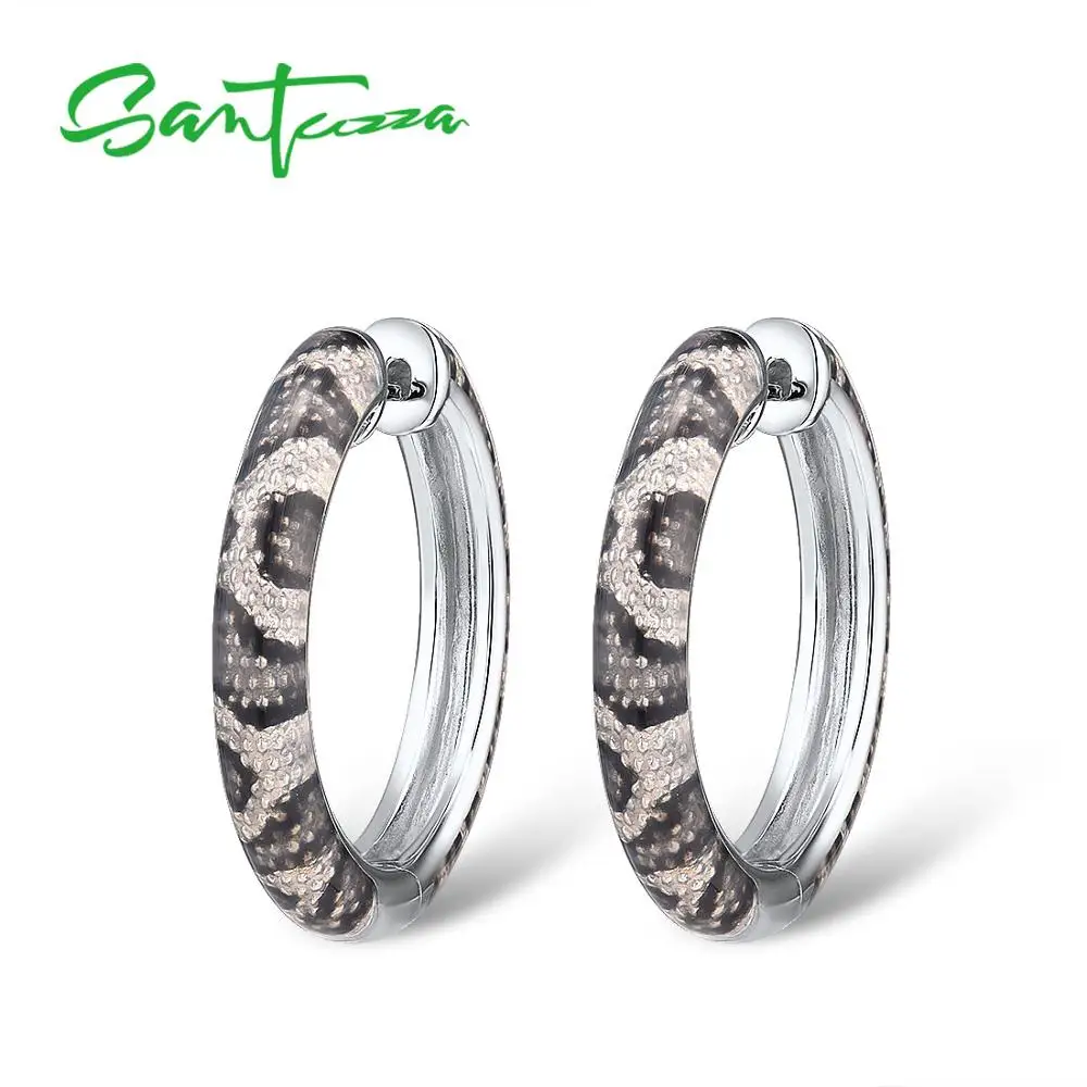 SANTUZZA, 925 пробы, серебряные серьги для женщин, нежные, голубые, серые, эмалированные, змеиные вены, серьги-кольца, шикарное, хорошее ювелирное изделие, ручная работа